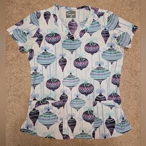 Uniform Advantage Womens Holiday Ornament Scrub Top